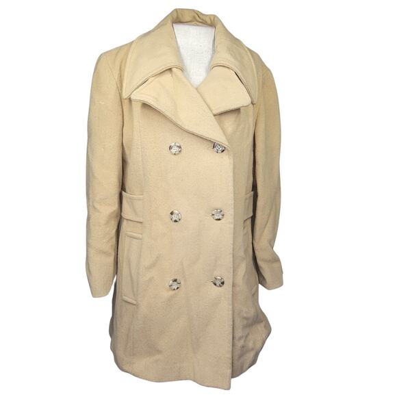Vintage Tan Wool Blend Pea Coat Size Large - Picture 1 of 5